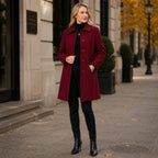 Damen Wollmantel Knielang – Eleganter Wintermantel aus Wollmischung mit Knopfleiste