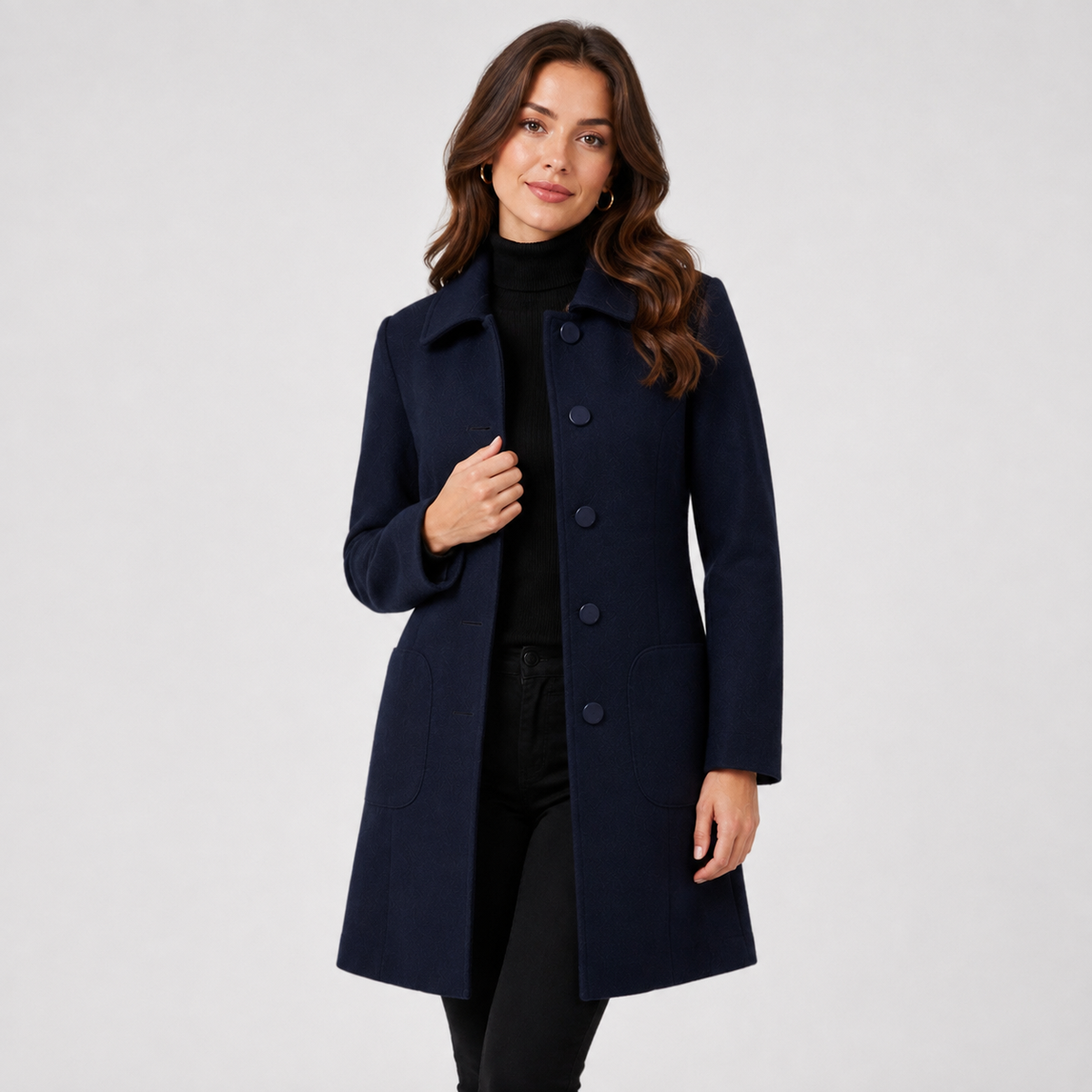 Damen Wollmantel Knielang – Eleganter Wintermantel aus Wollmischung mit Knopfleiste