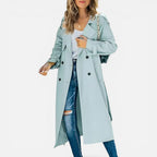 Damen langer leichter Trenchcoat mit zweireihigem Knopfverschluss und lockerem Schnitt