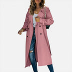 Damen langer leichter Trenchcoat mit zweireihigem Knopfverschluss und lockerem Schnitt