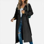 Damen langer leichter Trenchcoat mit zweireihigem Knopfverschluss und lockerem Schnitt