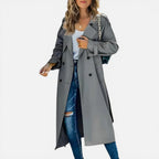 Damen langer leichter Trenchcoat mit zweireihigem Knopfverschluss und lockerem Schnitt