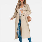 Damen langer leichter Trenchcoat mit zweireihigem Knopfverschluss und lockerem Schnitt