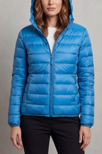 Damen Ultraleichte Steppjacke mit Kapuze – Packbare Übergangsjacke mit Reißverschlusstaschen, Herbst Winter