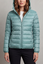Damen Ultraleichte Steppjacke mit Kapuze – Packbare Übergangsjacke mit Reißverschlusstaschen, Herbst Winter