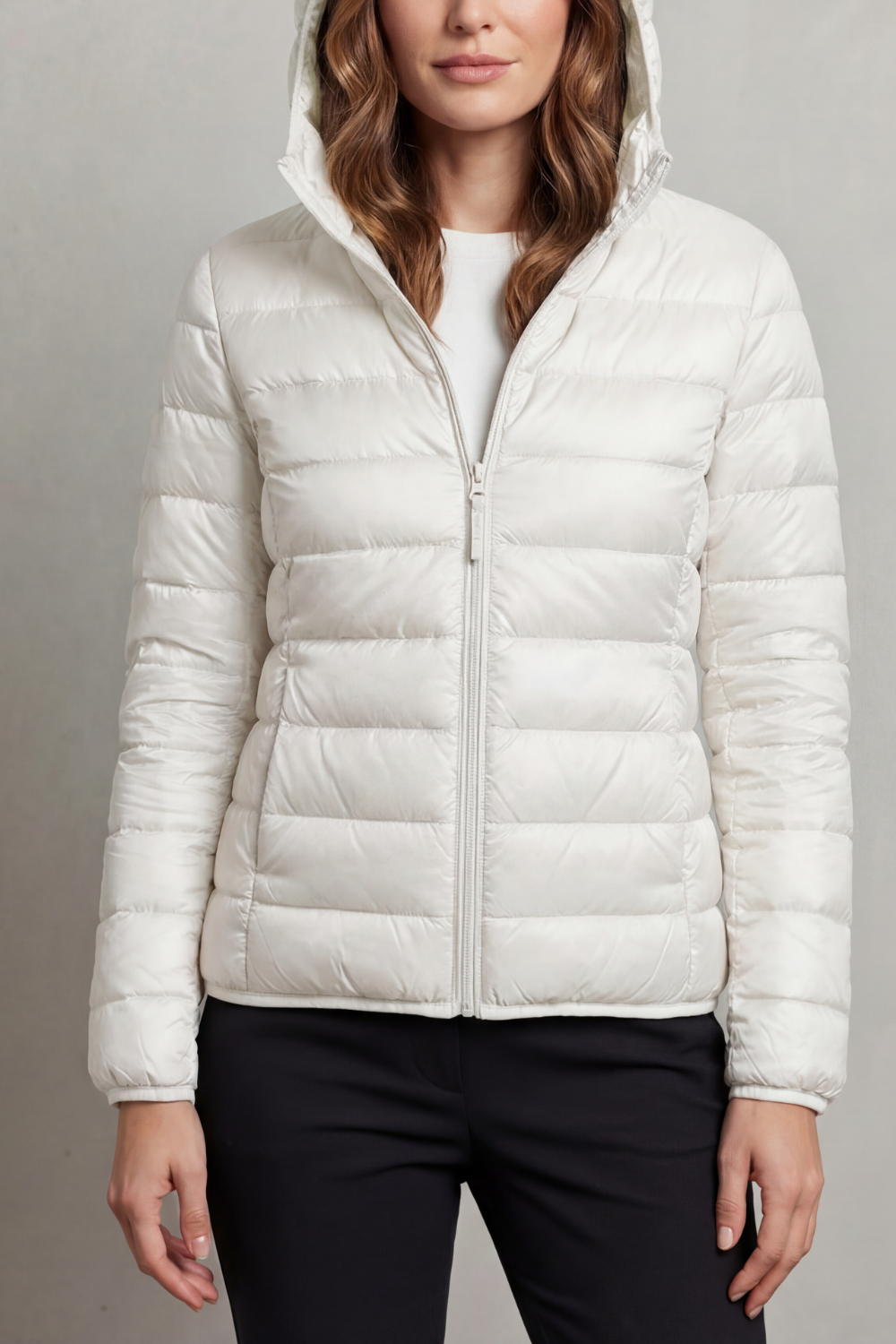 Damen Ultraleichte Steppjacke mit Kapuze – Packbare Übergangsjacke mit Reißverschlusstaschen, Herbst Winter