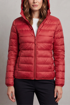 Damen Ultraleichte Steppjacke mit Kapuze – Packbare Übergangsjacke mit Reißverschlusstaschen, Herbst Winter
