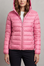 Damen Ultraleichte Steppjacke mit Kapuze – Packbare Übergangsjacke mit Reißverschlusstaschen, Herbst Winter