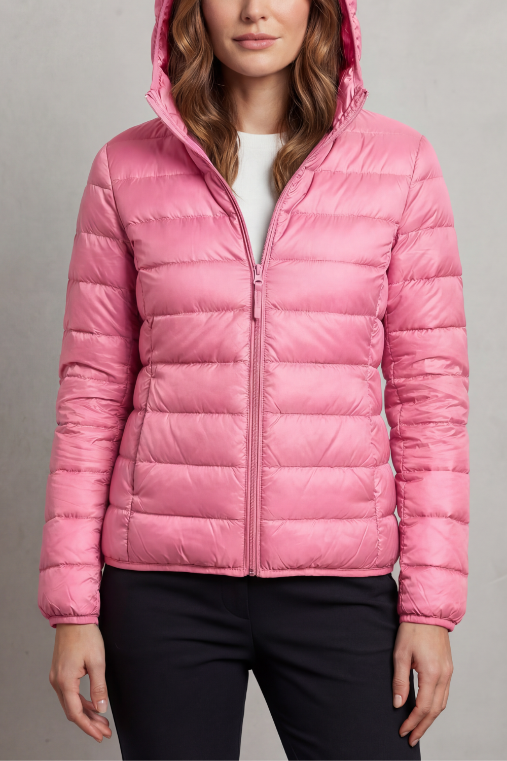 Damen Ultraleichte Steppjacke mit Kapuze – Packbare Übergangsjacke mit Reißverschlusstaschen, Herbst Winter