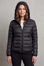 Damen Ultraleichte Steppjacke mit Kapuze – Packbare Übergangsjacke mit Reißverschlusstaschen, Herbst Winter