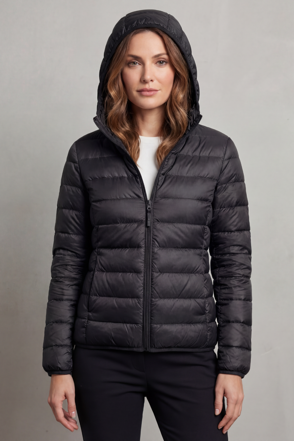 Damen Ultraleichte Steppjacke mit Kapuze – Packbare Übergangsjacke mit Reißverschlusstaschen, Herbst Winter