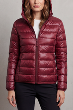 Damen Ultraleichte Steppjacke mit Kapuze – Packbare Übergangsjacke mit Reißverschlusstaschen, Herbst Winter