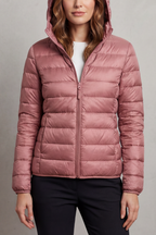 Damen Ultraleichte Steppjacke mit Kapuze – Packbare Übergangsjacke mit Reißverschlusstaschen, Herbst Winter