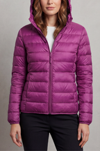 Damen Ultraleichte Steppjacke mit Kapuze – Packbare Übergangsjacke mit Reißverschlusstaschen, Herbst Winter