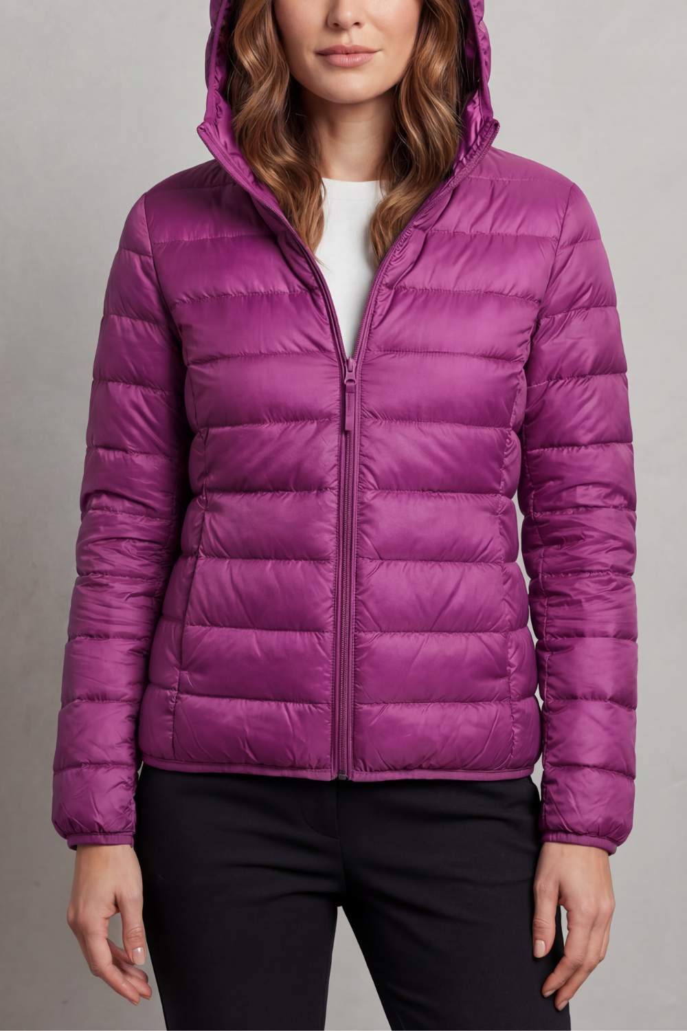 Damen Ultraleichte Steppjacke mit Kapuze – Packbare Übergangsjacke mit Reißverschlusstaschen, Herbst Winter