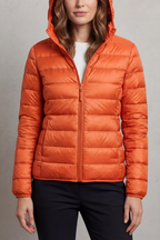 Damen Ultraleichte Steppjacke mit Kapuze – Packbare Übergangsjacke mit Reißverschlusstaschen, Herbst Winter