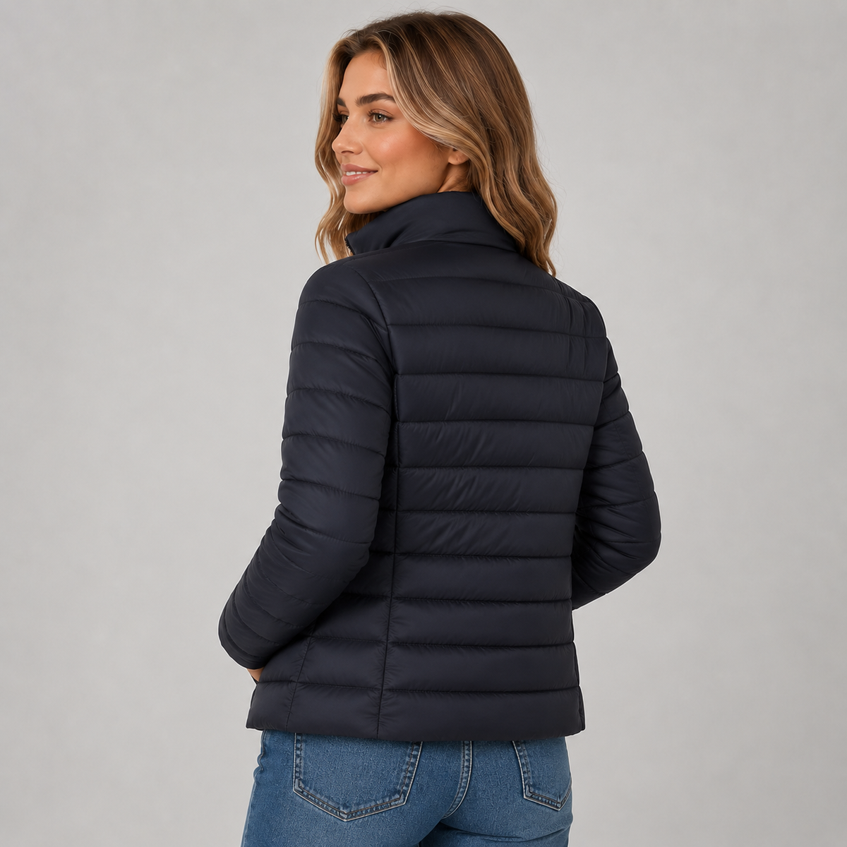 Damen Leichte Steppjacke mit Stehkragen – Taillierte Übergangsjacke mit Reißverschluss, Herbst Winter