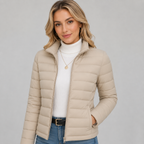 Damen Leichte Steppjacke mit Stehkragen – Taillierte Übergangsjacke mit Reißverschluss, Herbst Winter
