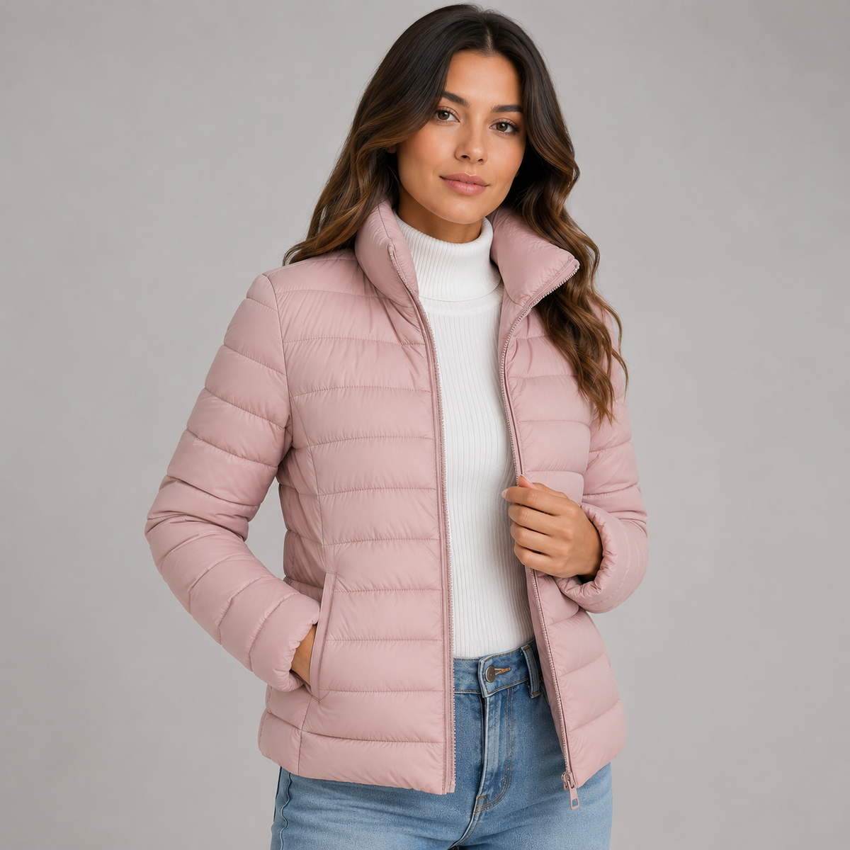 Damen Leichte Steppjacke mit Stehkragen – Taillierte Übergangsjacke mit Reißverschluss, Herbst Winter