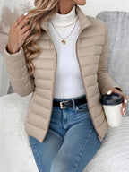 Damen Leichte Steppjacke mit Stehkragen – Taillierte Übergangsjacke mit Reißverschluss, Herbst Winter
