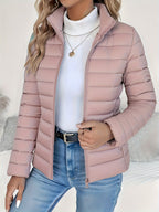 Damen Leichte Steppjacke mit Stehkragen – Taillierte Übergangsjacke mit Reißverschluss, Herbst Winter