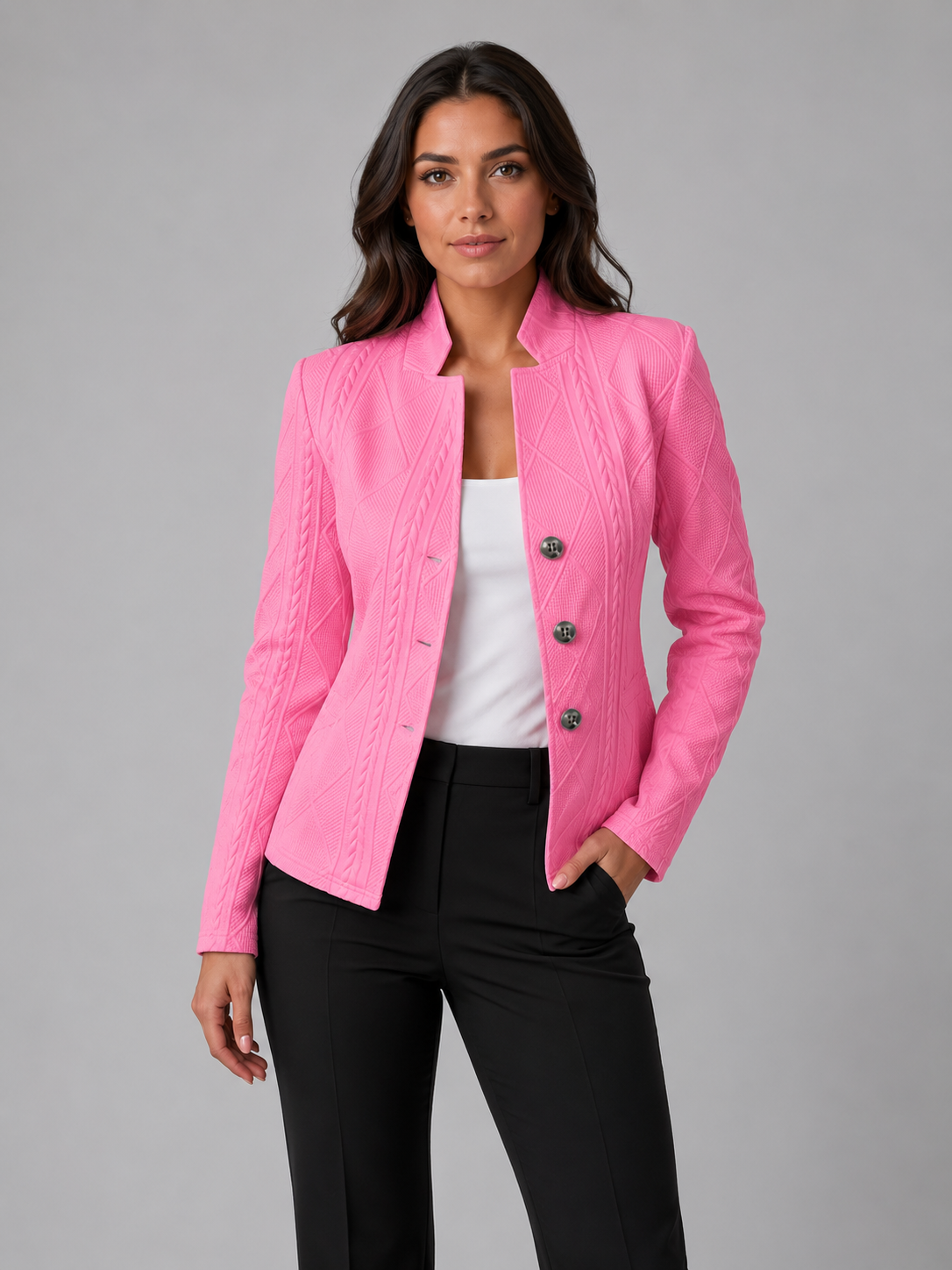 Damen Taillierter Blazer mit Stehkragen – Strukturierter Blazer in Weboptik, Herbst