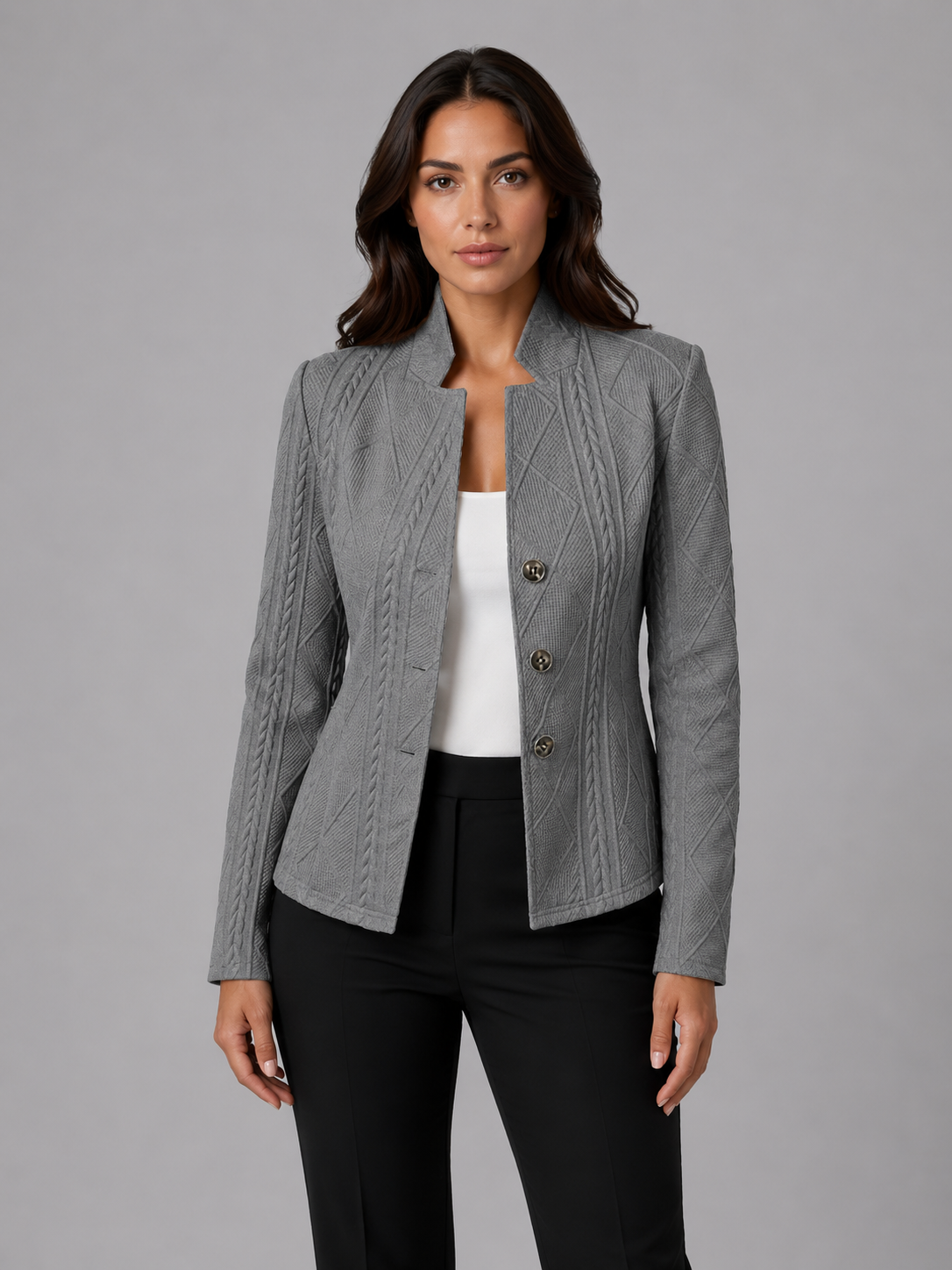 Damen Taillierter Blazer mit Stehkragen – Strukturierter Blazer in Weboptik, Herbst