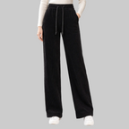 Damen Weite Hose mit Kordelzug und Rippstruktur – Wide Leg Hose, Bodenlang