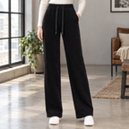 Damen Weite Hose mit Kordelzug und Rippstruktur – Wide Leg Hose, Bodenlang