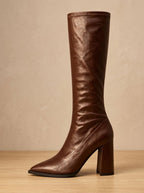 Damen Kniehohe Stiefel mit spitzer Zehenpartie – Elegante Stiefel mit Blockabsatz, Herbst Winter
