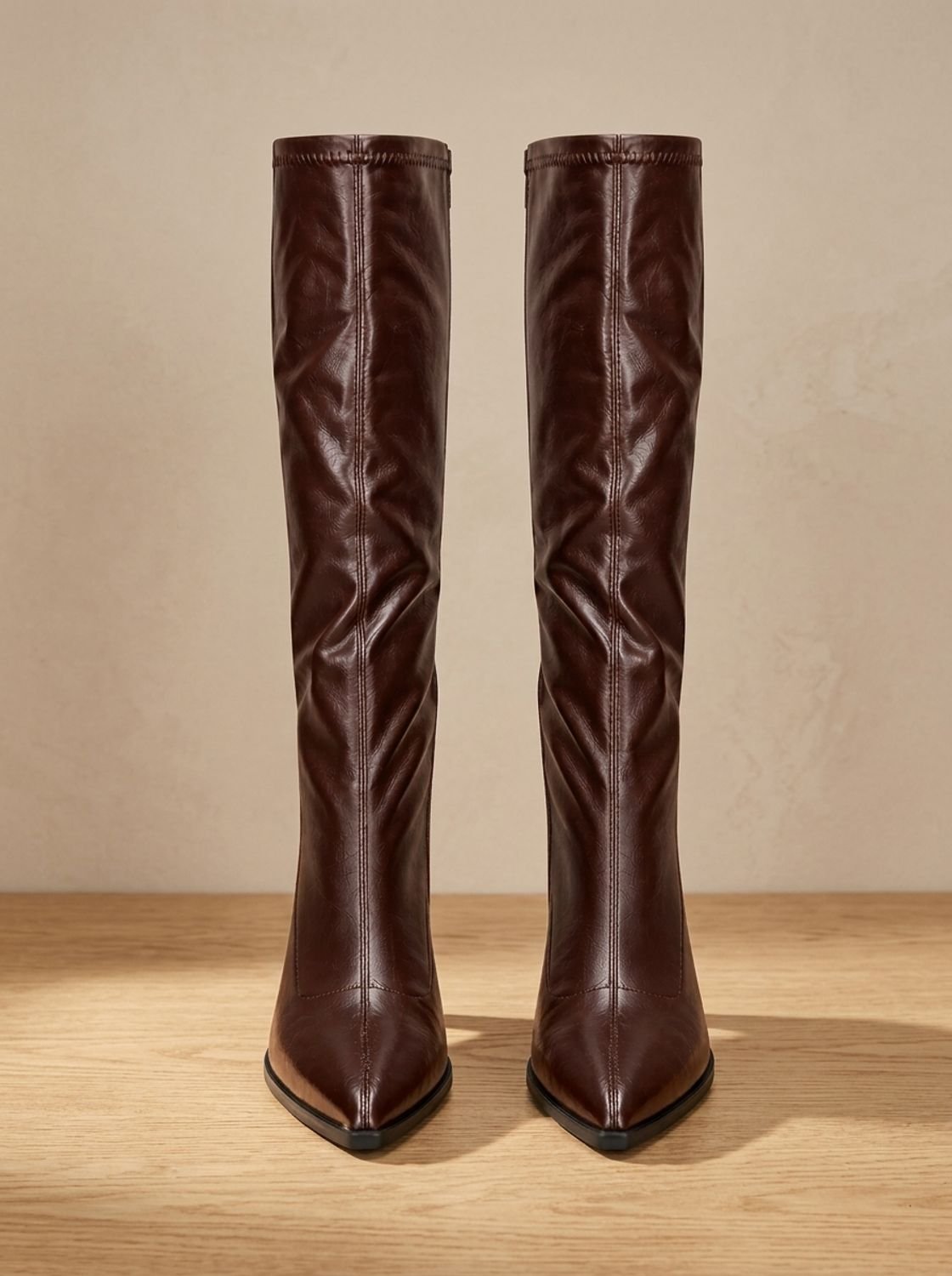Damen Kniehohe Stiefel mit spitzer Zehenpartie – Elegante Stiefel mit Blockabsatz, Herbst Winter