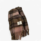 Damen Karierter Schal mit Mohair und Fransen – Großer Karoschal und Umschlagtuch, Herbst Winter