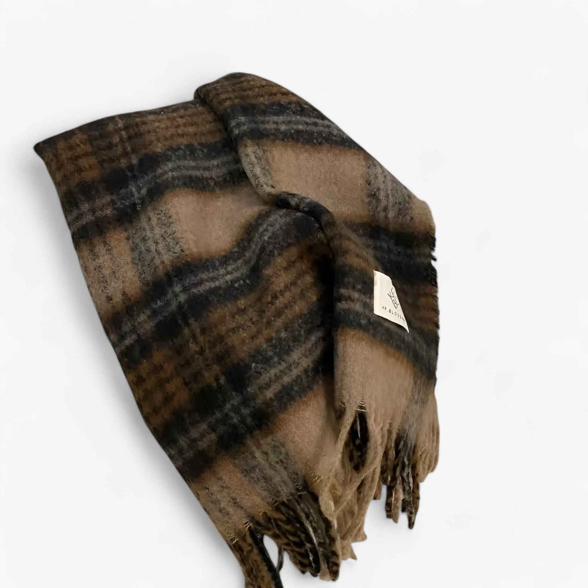 Damen Karierter Schal mit Mohair und Fransen – Großer Karoschal und Umschlagtuch, Herbst Winter