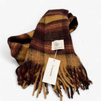 Damen Karierter Schal mit Mohair und Fransen – Großer Karoschal und Umschlagtuch, Herbst Winter