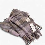 Damen Karierter Schal mit Mohair und Fransen – Großer Karoschal und Umschlagtuch, Herbst Winter