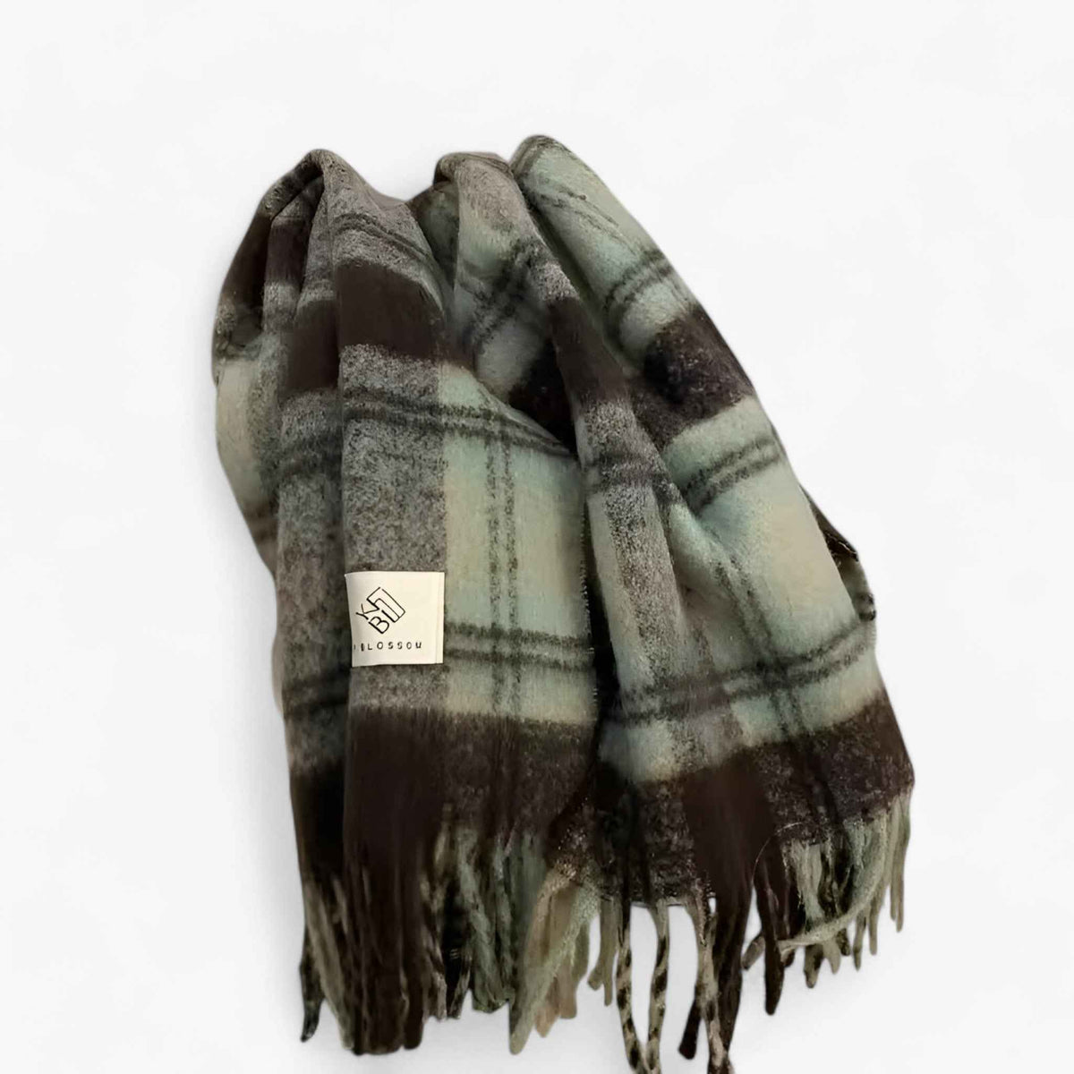 Damen Karierter Schal mit Mohair und Fransen – Großer Karoschal und Umschlagtuch, Herbst Winter
