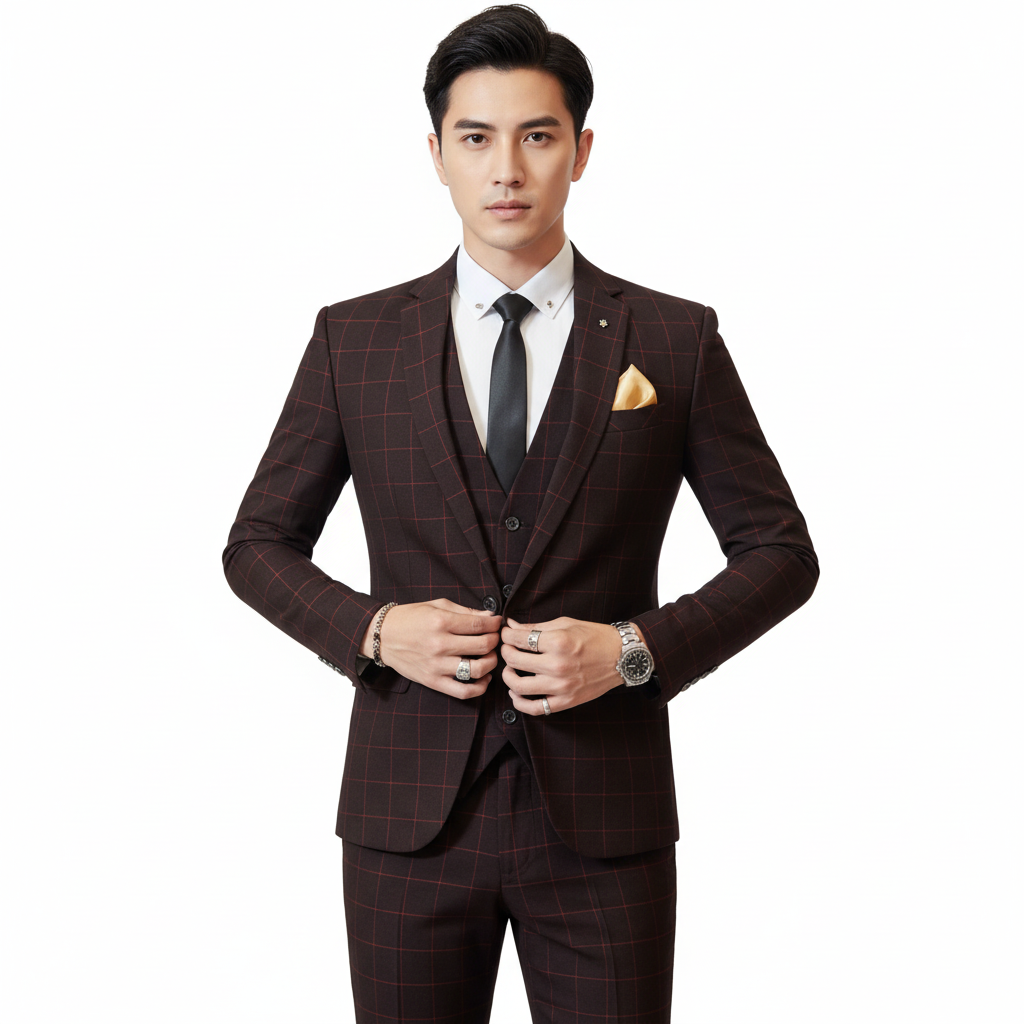 Dreiteiliger Herrenanzug Karomuster – Business Look