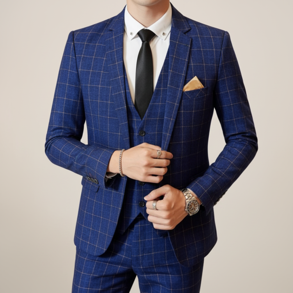 Dreiteiliger Herrenanzug Karomuster – Business Look