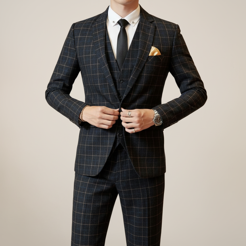 Dreiteiliger Herrenanzug Karomuster – Business Look