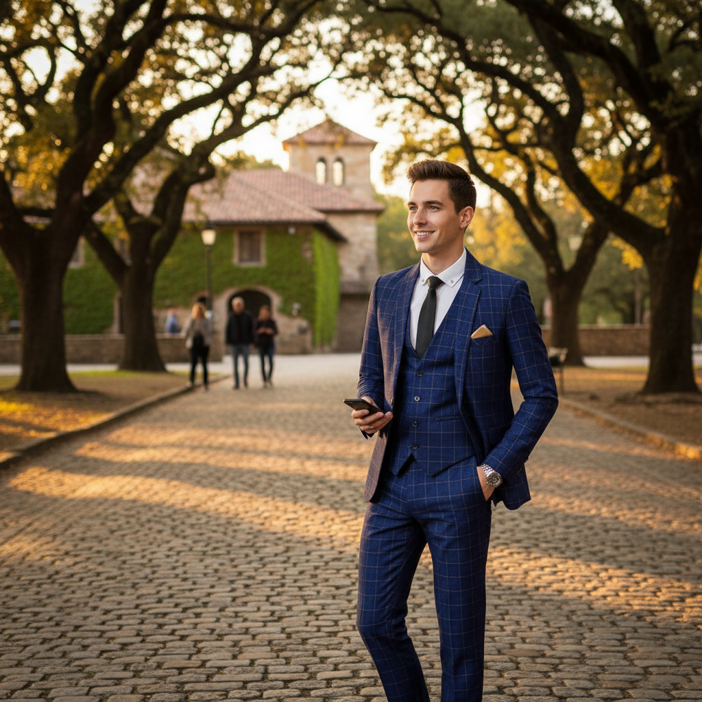 Dreiteiliger Herrenanzug Karomuster – Business Look