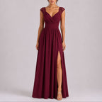 Elegantes Spitzen-Maxi-Hochzeitskleid für Hochzeitsgäste im Herbst