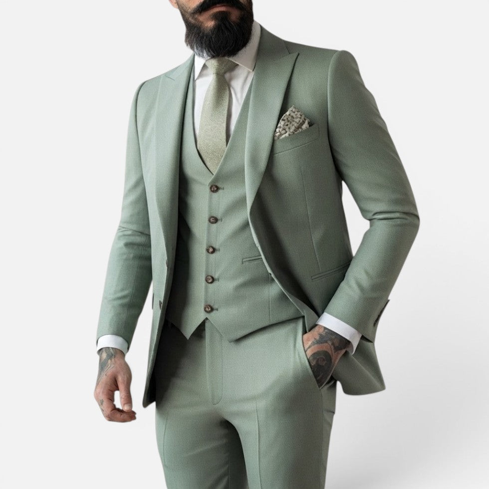 Festlicher Herrenanzug Slim Fit Dreiteiler mit Reverskragen, Langarm