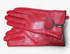 Damen Lederhandschuhe mit Fellbommel – Gefütterte Winterhandschuhe, Herbst Winter