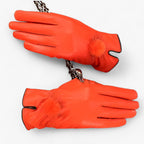 Damen Lederhandschuhe mit Fellbommel – Gefütterte Winterhandschuhe, Herbst Winter