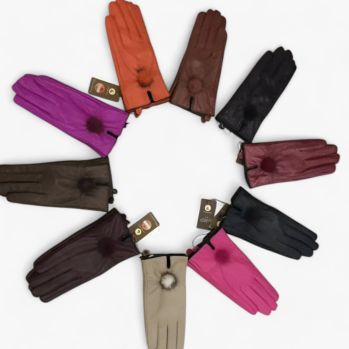 Damen Lederhandschuhe mit Fellbommel – Gefütterte Winterhandschuhe, Herbst Winter