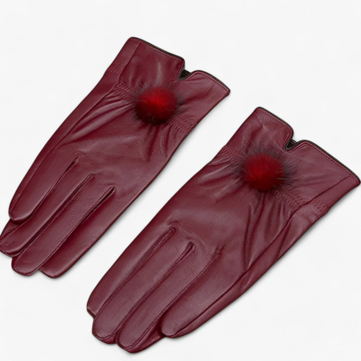 Damen Lederhandschuhe mit Fellbommel – Gefütterte Winterhandschuhe, Herbst Winter