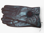 Damen Lederhandschuhe mit Fellbommel – Gefütterte Winterhandschuhe, Herbst Winter
