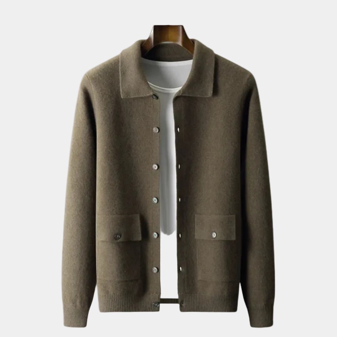 Herren-Cardigan mit Hemdkragen und Knopfverschluss
