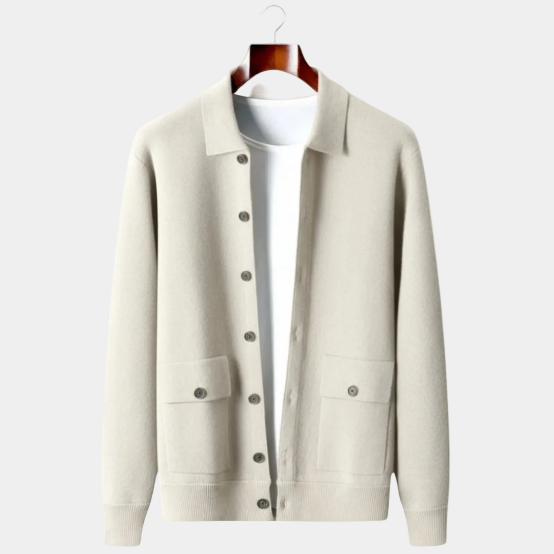 Herren-Cardigan mit Hemdkragen und Knopfverschluss