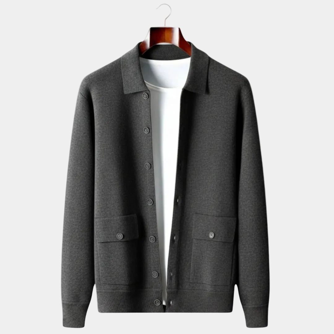Herren-Cardigan mit Hemdkragen und Knopfverschluss